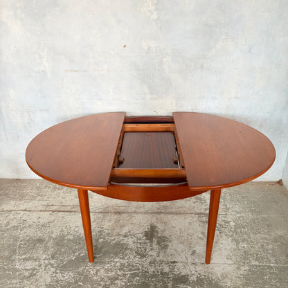 Mid Century Danish Teak Round Extending Dining Table