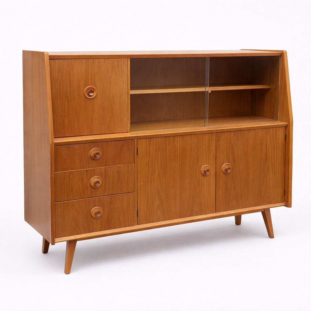Mid Century Priory Oak & Walnut Drinks Cabinet