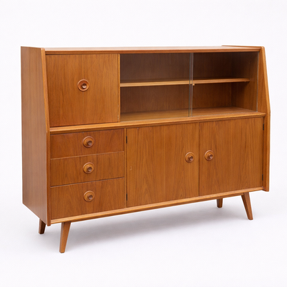 Mid Century Priory Oak & Walnut Drinks Cabinet