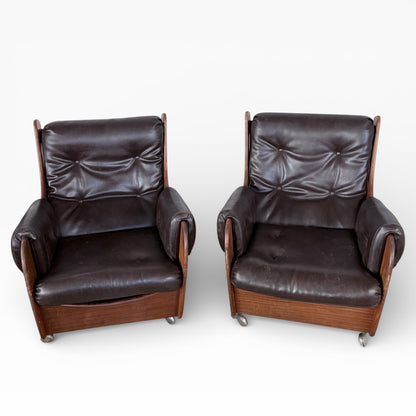 Vintage G Plan Saddleback Dark Brown Leather Armchairs (Pair)
