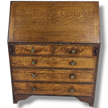Arts & Crafts Bureau Desk – Quartersawn Oak Fall-Front Writing Surface With Drawers — view 3