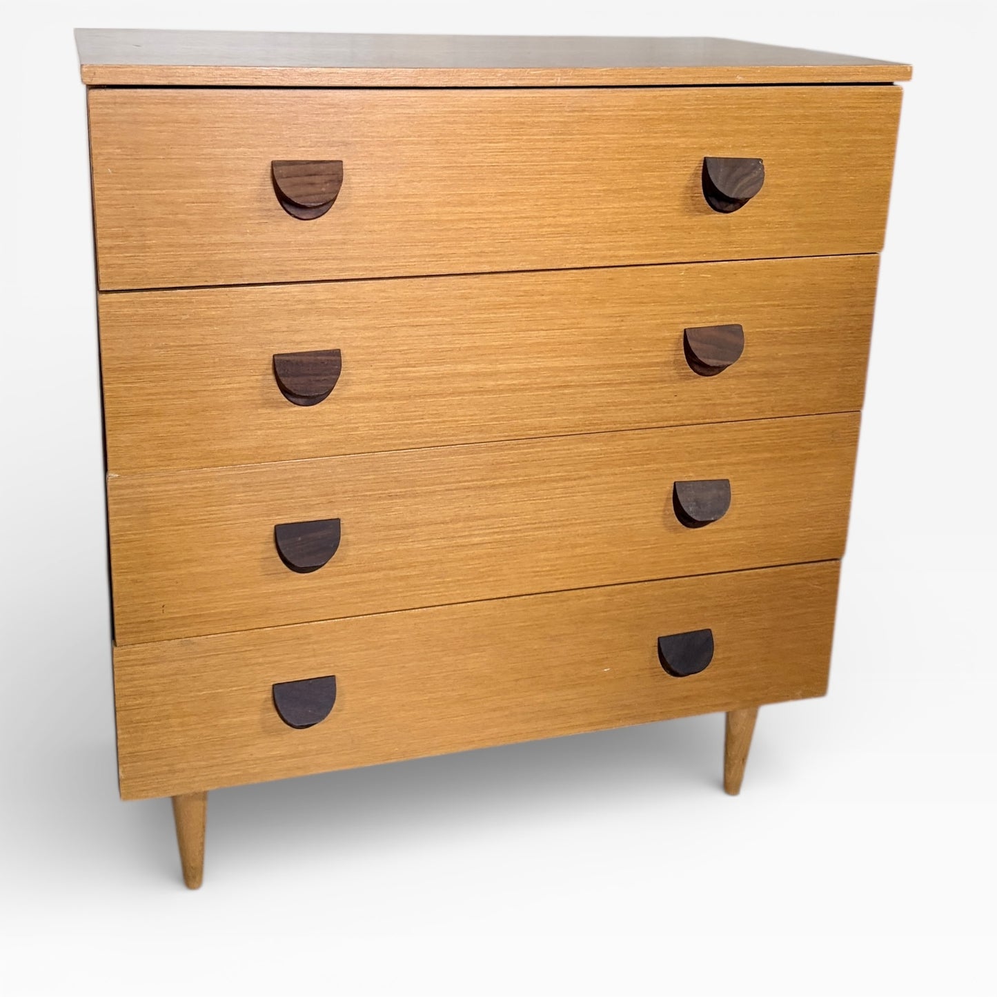 Mid Century Chest Drawers – Vintage Teak Wood Dresser with Sculpted Drawer Pulls