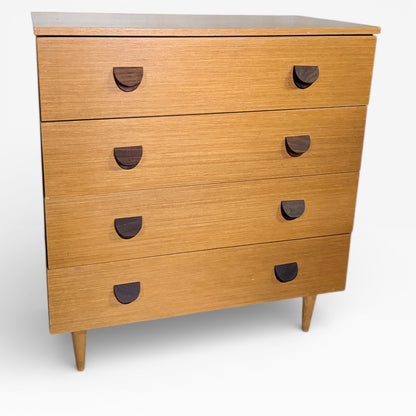 Mid Century Chest Drawers – Vintage Teak Wood Dresser with Sculpted Drawer Pulls