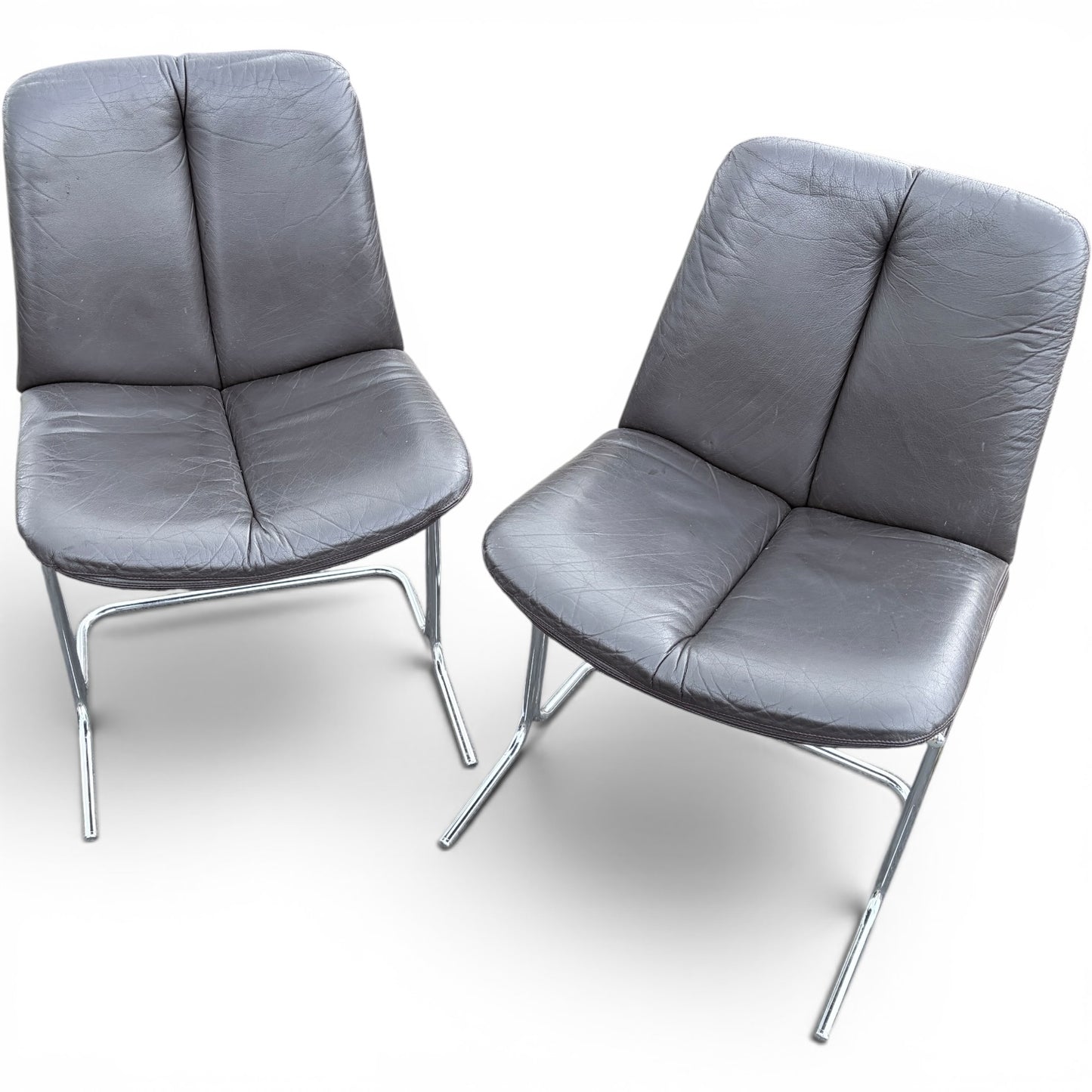 Pair of Vintage Pieff ‘Eleganza’ Leather & Chrome Dining Chairs by Tim Bates for Harrods