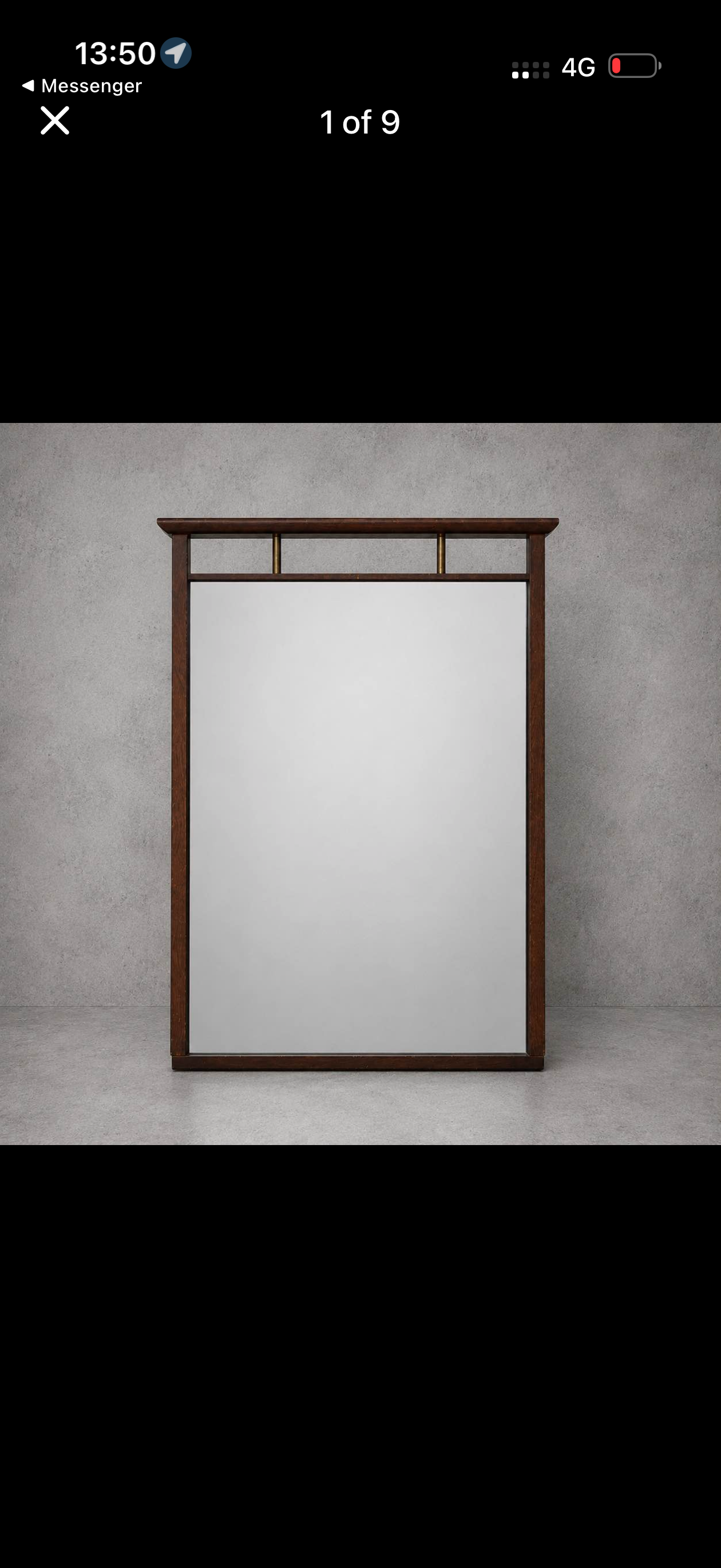 Mid Century Walnut Wall Mirror with Brass Detail