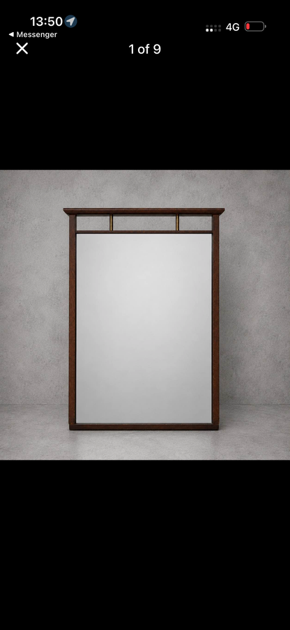 Mid Century Walnut Wall Mirror with Brass Detail