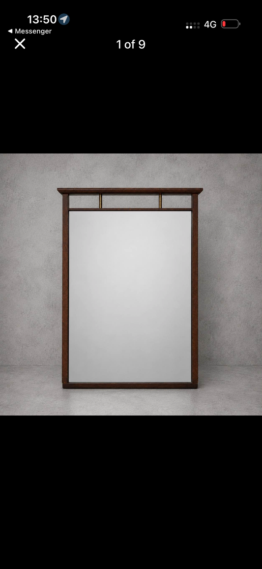 Mid Century Walnut Wall Mirror with Brass Detail