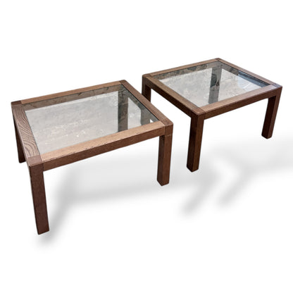 Mid-Century Italian Walnut & Smoked Glass Coffee Tables Pair