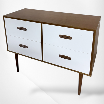 Mid-Century Storage Unit – Teak Cabinet With White Formica Drawers, Compact Sideboard