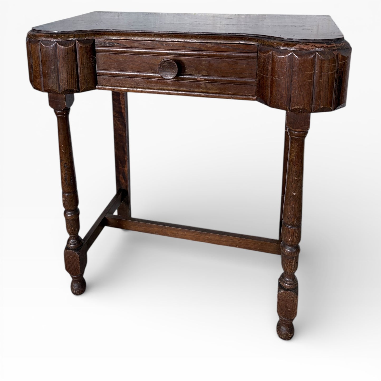 Art Deco Console Table – Solid Oak Vintage Hallway Table with Drawer