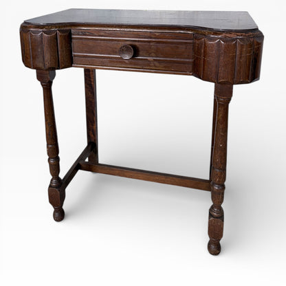 Art Deco Console Table – Solid Oak Vintage Hallway Table with Drawer