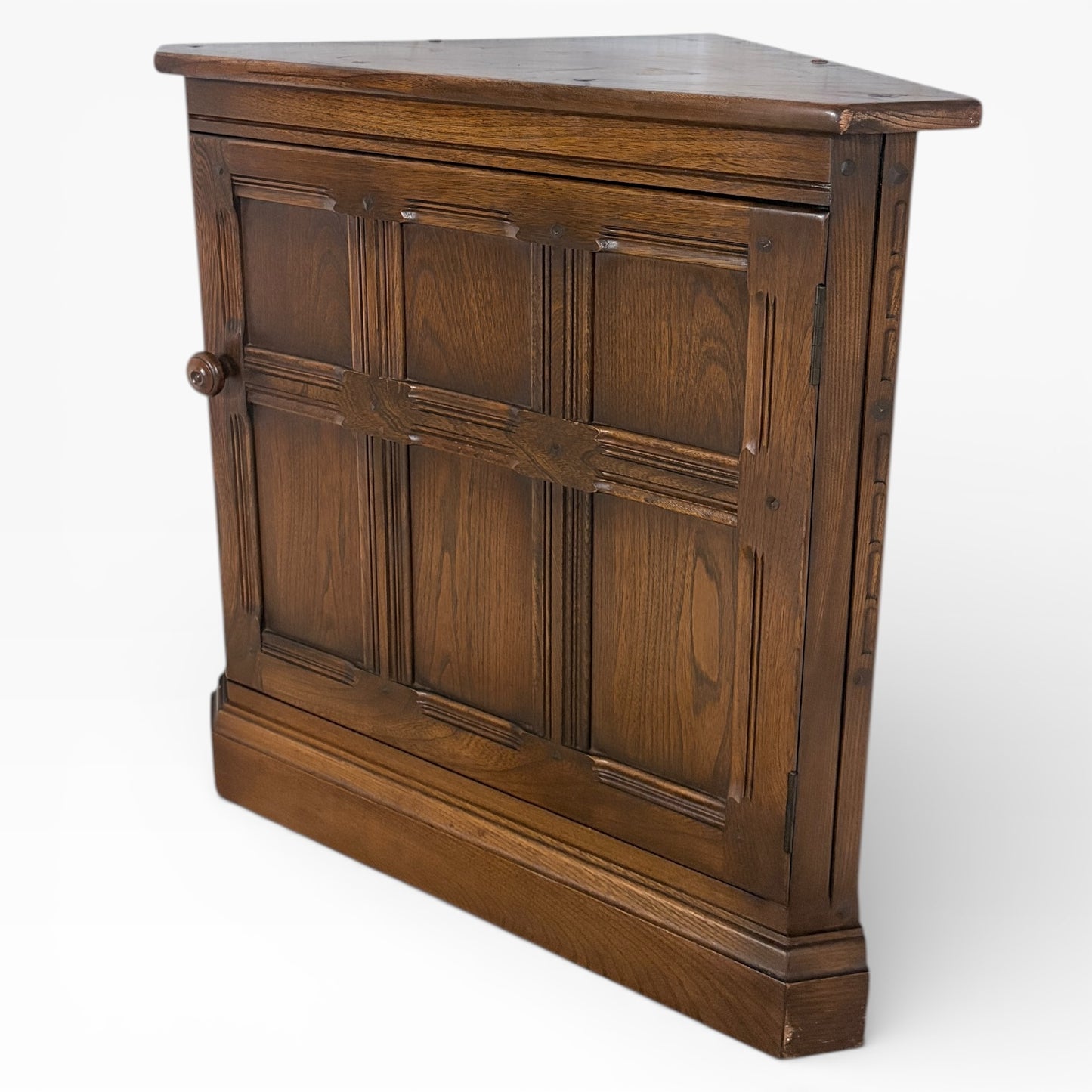 Ercol Corner Cabinet – Mid Century Solid Wood Storage Unit With Panelled Door