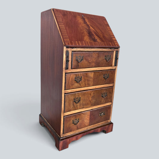 Antique Mahogany & Oak Fall-Front Writing Bureau | Compact Bureau Desk with Drawers