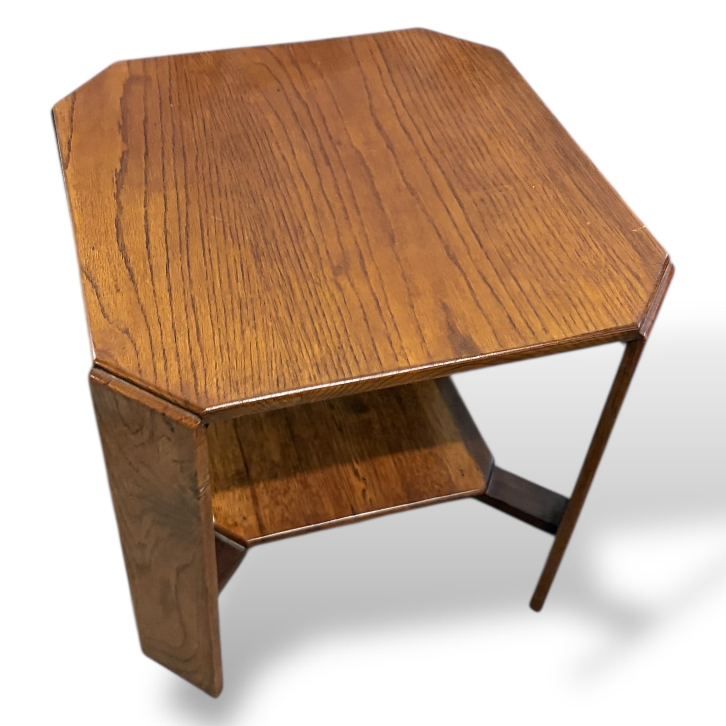 Arts & Crafts Oak Occasional Side Table with Lower Shelf – Vintage Solid Oak Side Table
