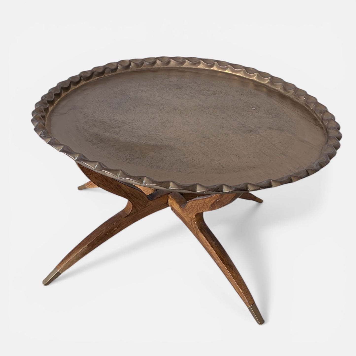 Mid Century Teak & Brass Spider Leg Coffee Table with Tray Top