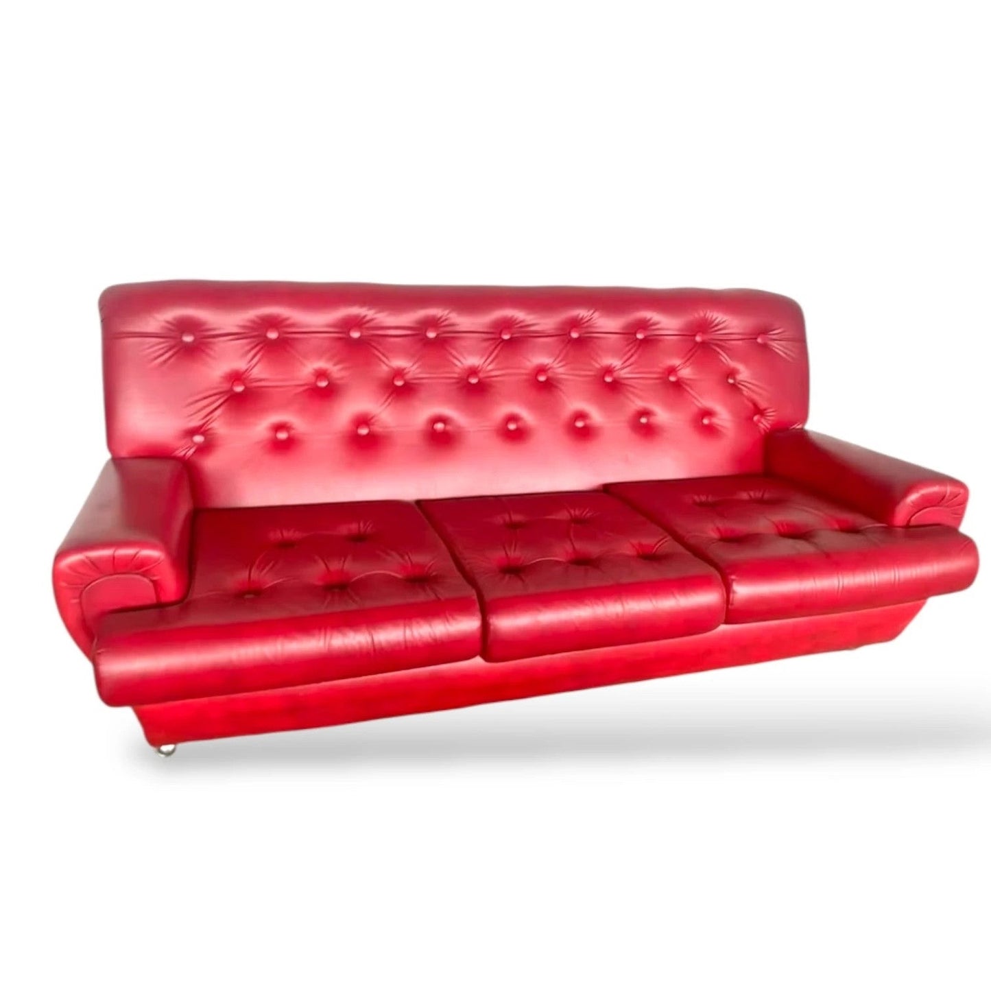 Mid Century Vintage Red Leather 3-Seater Sofa