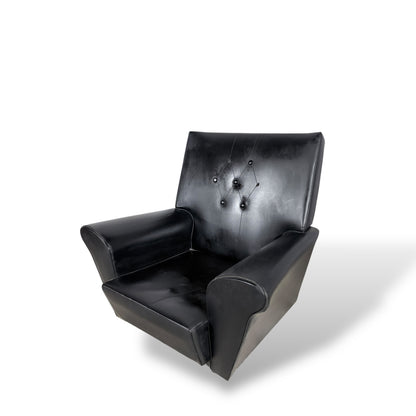 Black Leather Wingback Armchair – Mid-Century Style