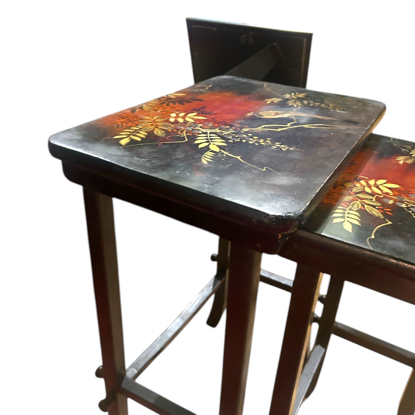 Vintage 1930s Chinese Black Lacquered Nest of Tables