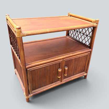 Vintage Bamboo & Rattan Media Cabinet | Hollywood Regency TV Stand | Boho Storage Unit