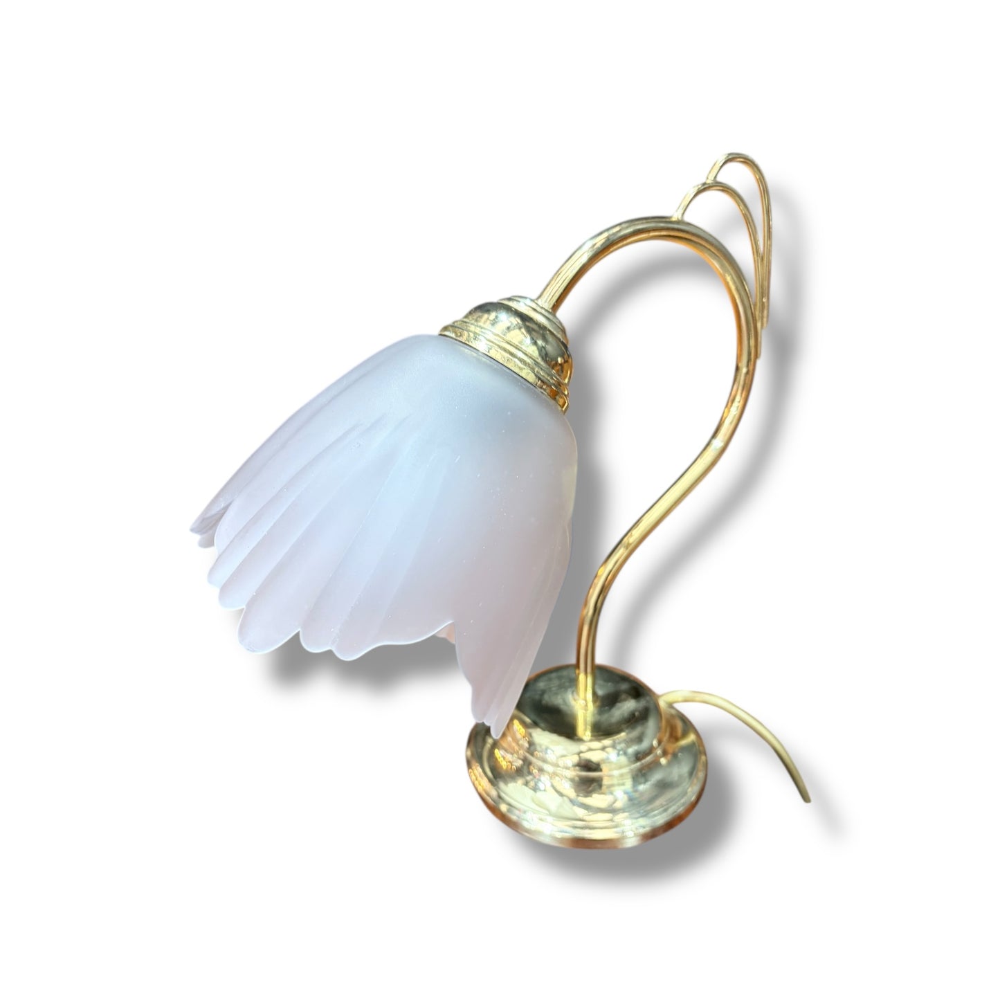 Vintage Brass & Frosted Glass Flower Table Lamp | Art Nouveau