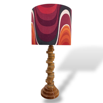 Vintage Teak Wood Tower Lamp with Barbara Brown Frequency Shade for Heals by Lightfandango