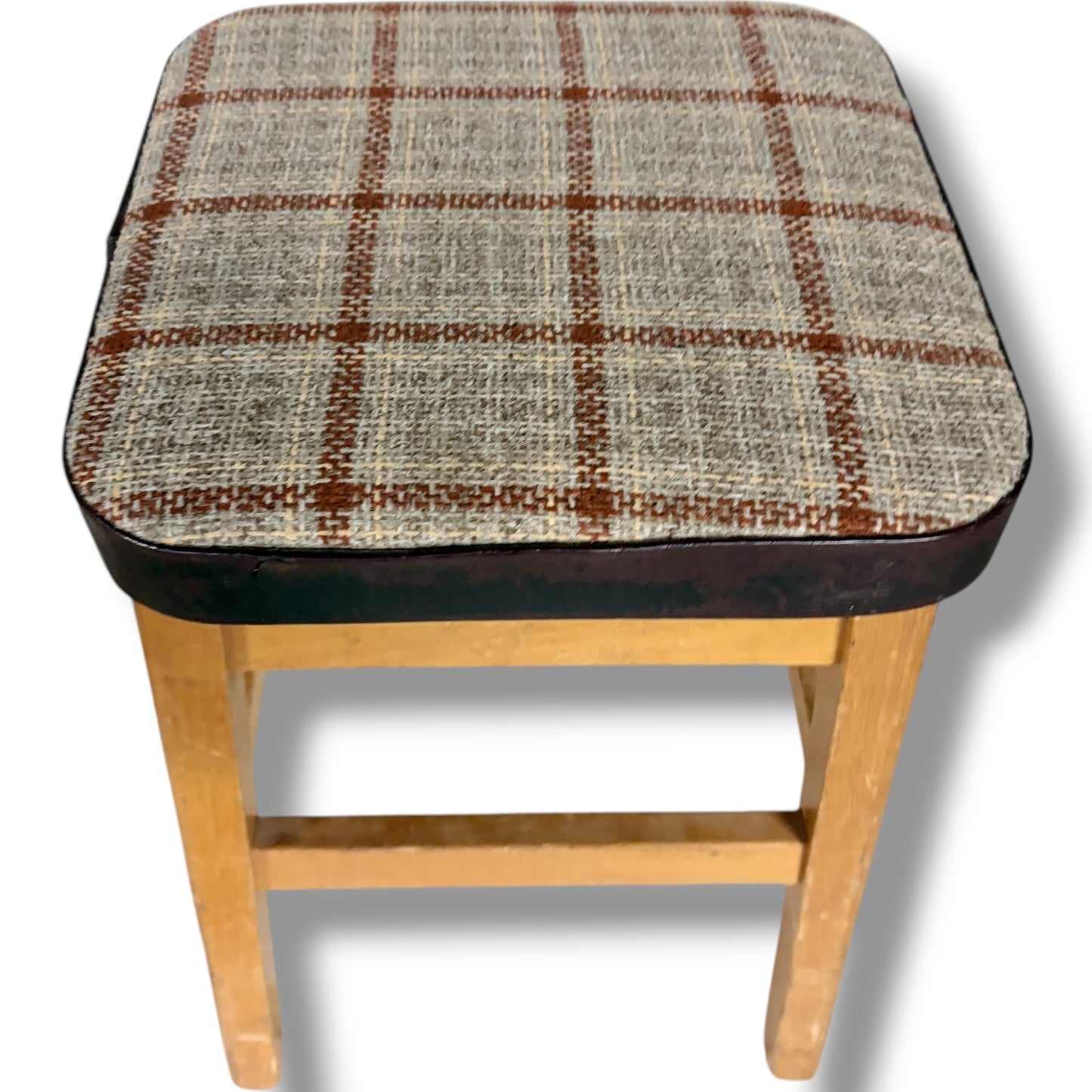 Mid Century Stools - Pair of Vintage Oak Tweed Upholstered Footstools 33cm