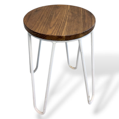 Vintage Elm Bar Stool with White Hairpin Legs