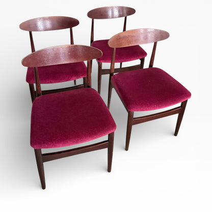 Teak Dining Chairs – Mid-Century Modern British Design | Burgundy Upholstered Set