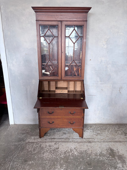 Antique Edwardian Mahogany Glazed Bureau Bookcase