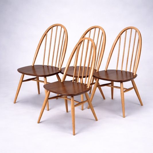 Set of 4 Ercol Model 365 “Quaker” Dining Chairs – Elm & Beech