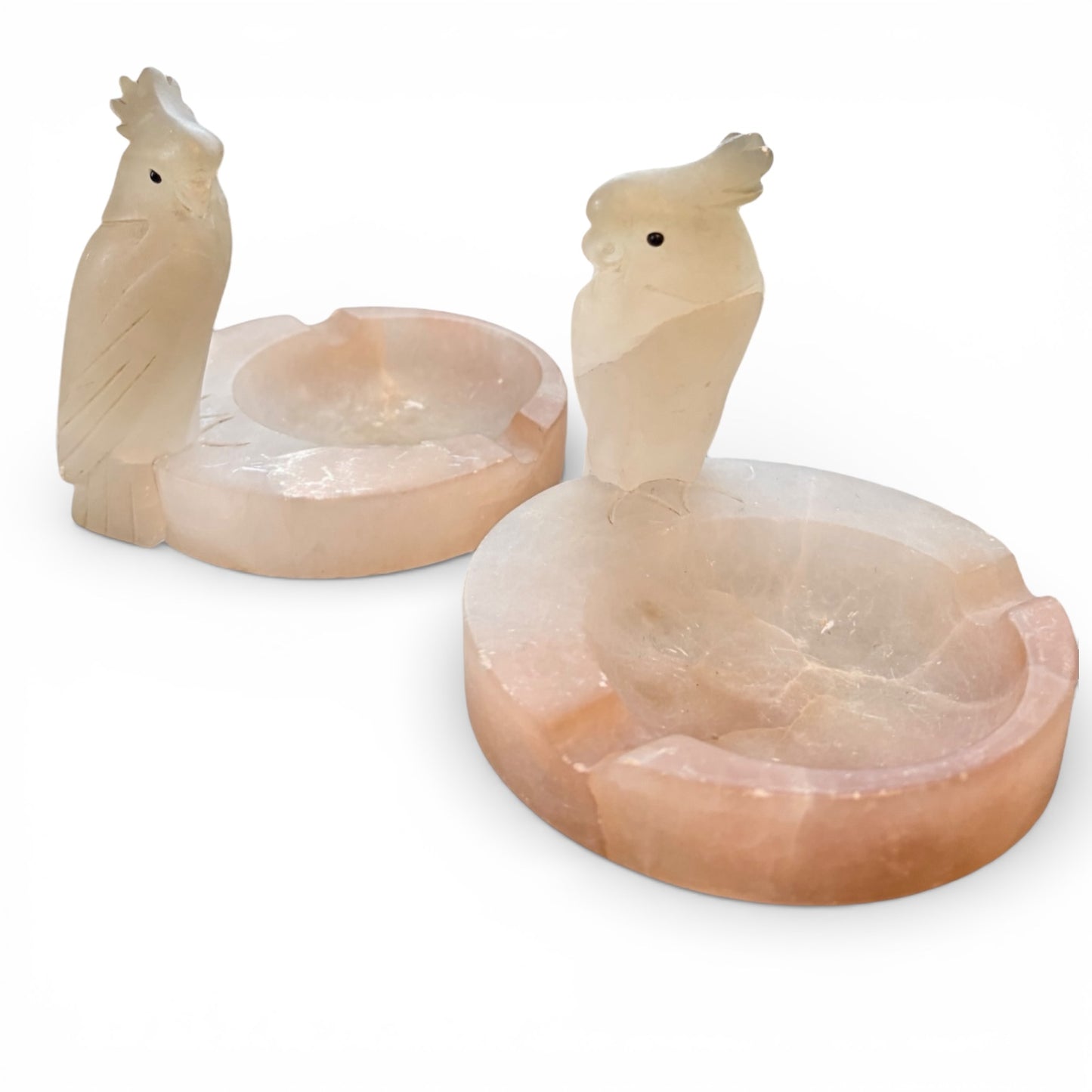 Vintage Alabaster Dishes – Italian Hand Carved Parrot Catchall Bowls Pair — view 2