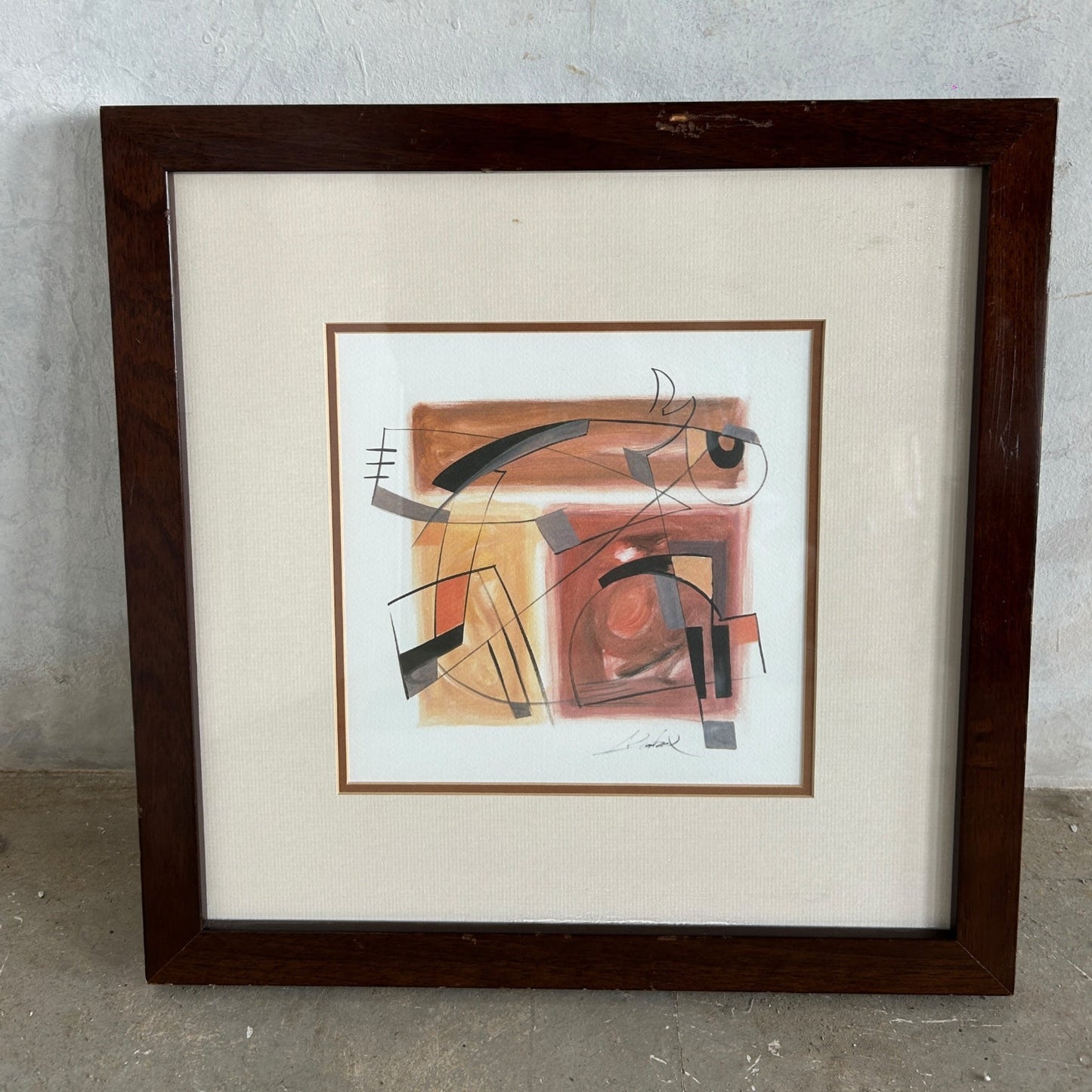 Alfred Gockel Signed Abstract Print – Mid Century Framed Artwork