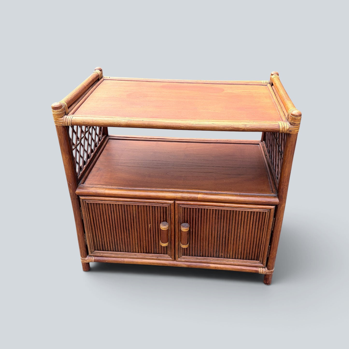 Vintage Bamboo & Rattan Media Cabinet | Hollywood Regency TV Stand | Boho Storage Unit