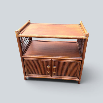 Vintage Bamboo & Rattan Media Cabinet | Hollywood Regency TV Stand | Boho Storage Unit