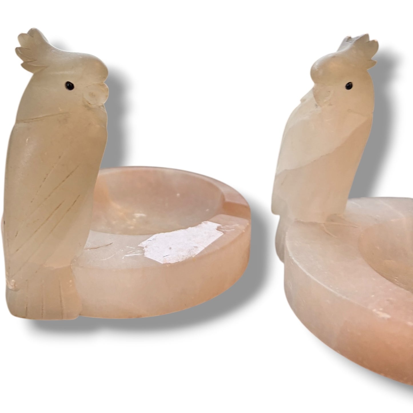 Vintage Alabaster Dishes – Italian Hand Carved Parrot Catchall Bowls Pair — view 4