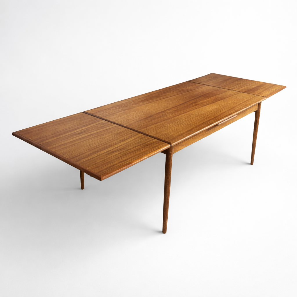 Vintage Danish Mid Century Draw Leaf Extending Dining Table