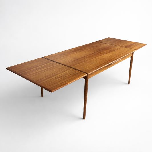 Vintage Danish Mid Century Draw Leaf Extending Dining Table