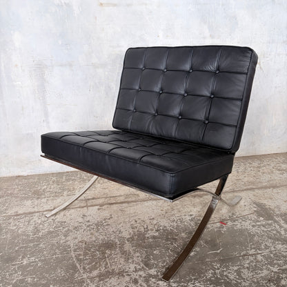 Mid Century Style Black Leather & Chrome Barcelona Chair