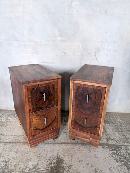 Pair of Art Deco Burr Walnut Bedside Cabinets