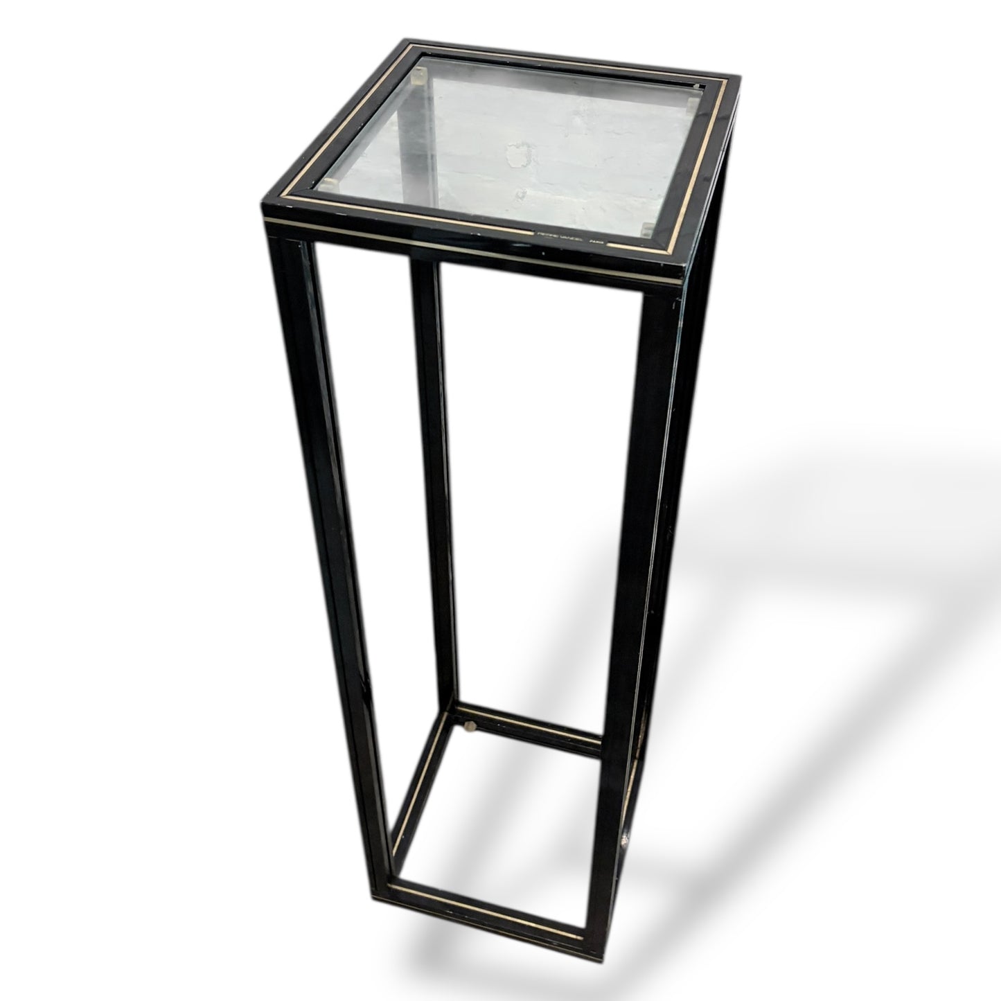 Vintage 1980s Pierre Vandel French Glass & Black Metal Plant Stand / Pedestal