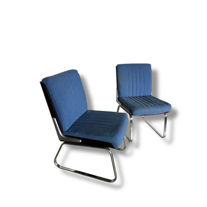Vintage Gordon Russell Verco Chairs – Pair of Mid Century Modern Blue Chrome Dining Chairs, Retro 1970s Cantilever Seating