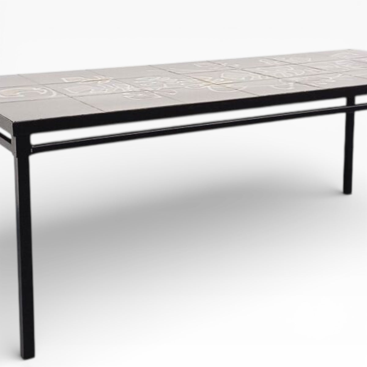 Vallauris Ceramic Coffee Table – Vintage 1970s Mid Century Black Metal Frame