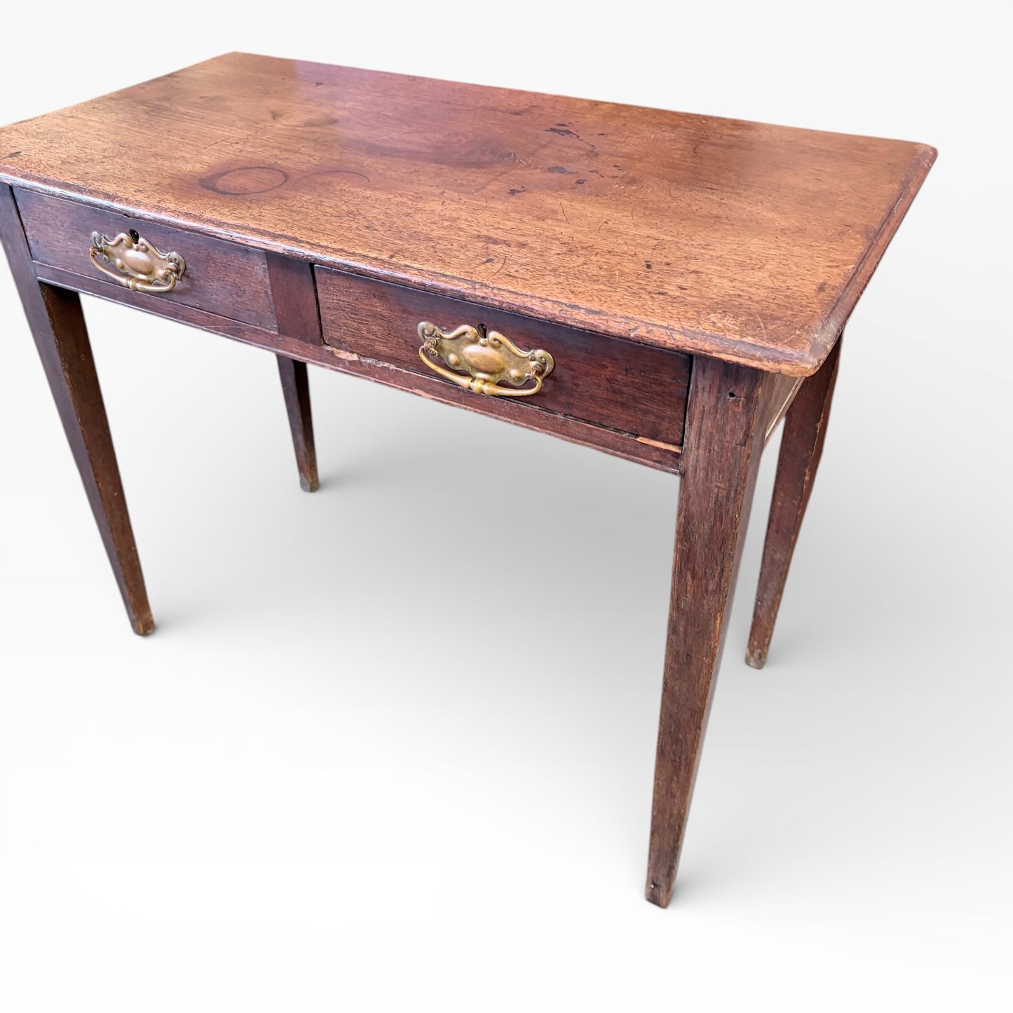 Antique Oak Desk – Vintage Writing Desk with Brass Handles | Compact Home Office