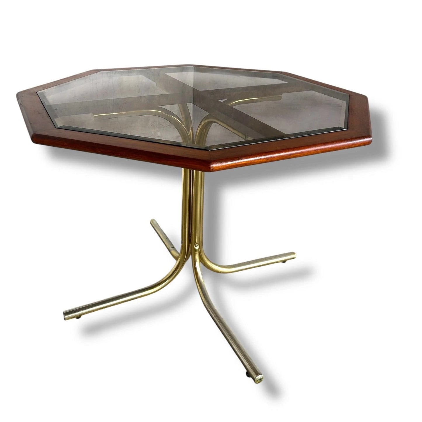 Vintage Brass & Glass Octagonal Dining Table – Hollywood Regency