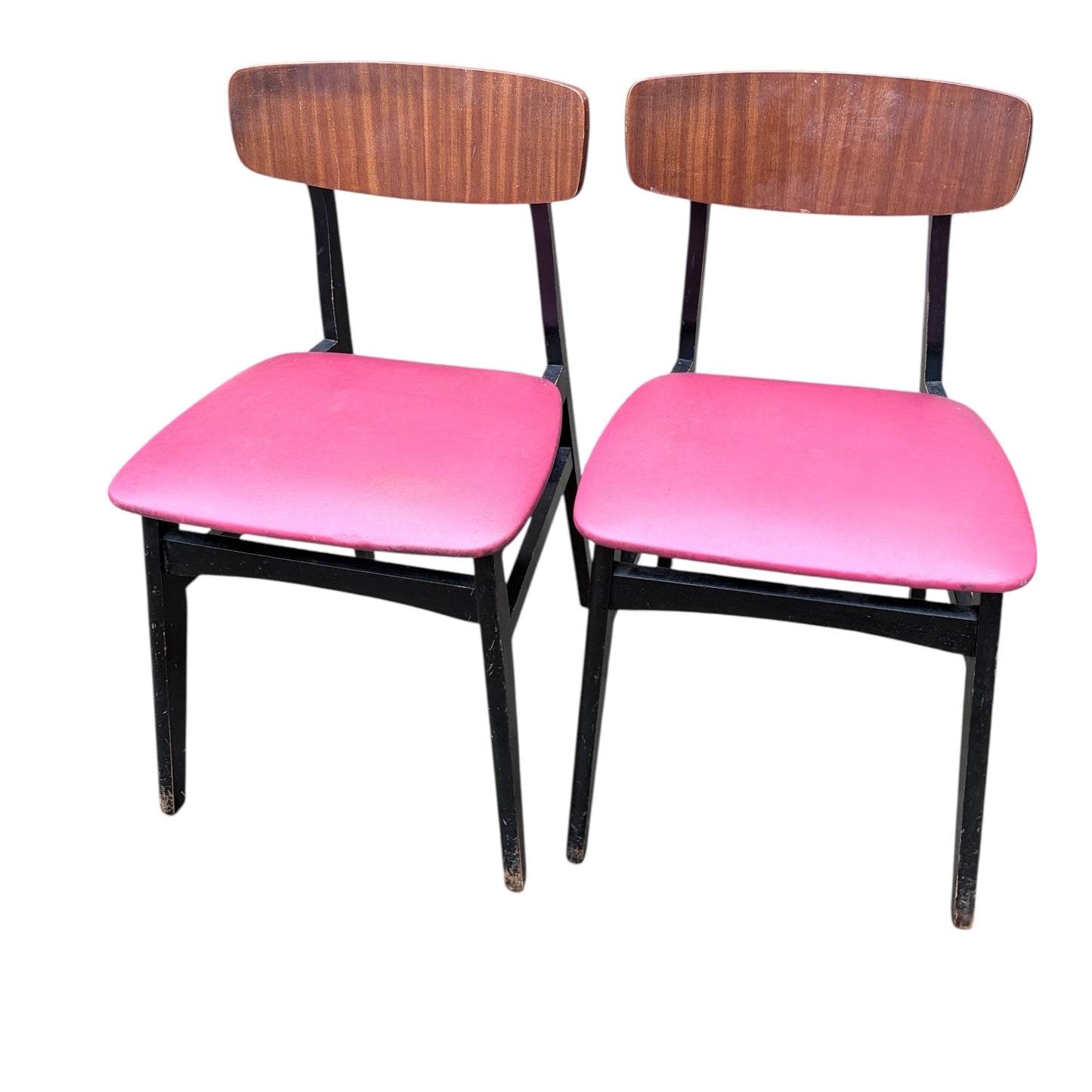 Pair of Mid-Century Teak Dining Chairs with Red Vinyl Seats — view 3