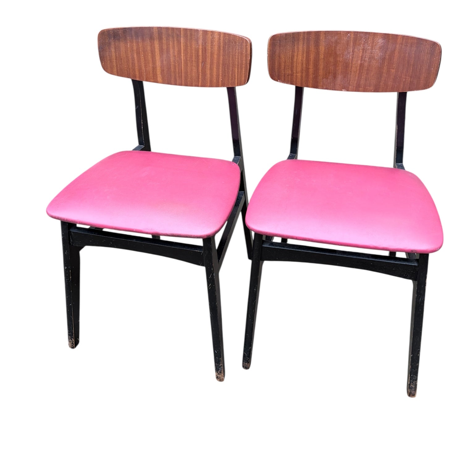 Pair of Mid-Century Teak Dining Chairs with Red Vinyl Seats — view 3