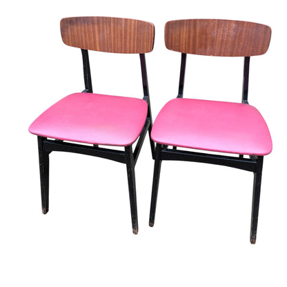 Pair of Mid-Century Teak Dining Chairs with Red Vinyl Seats — view 3