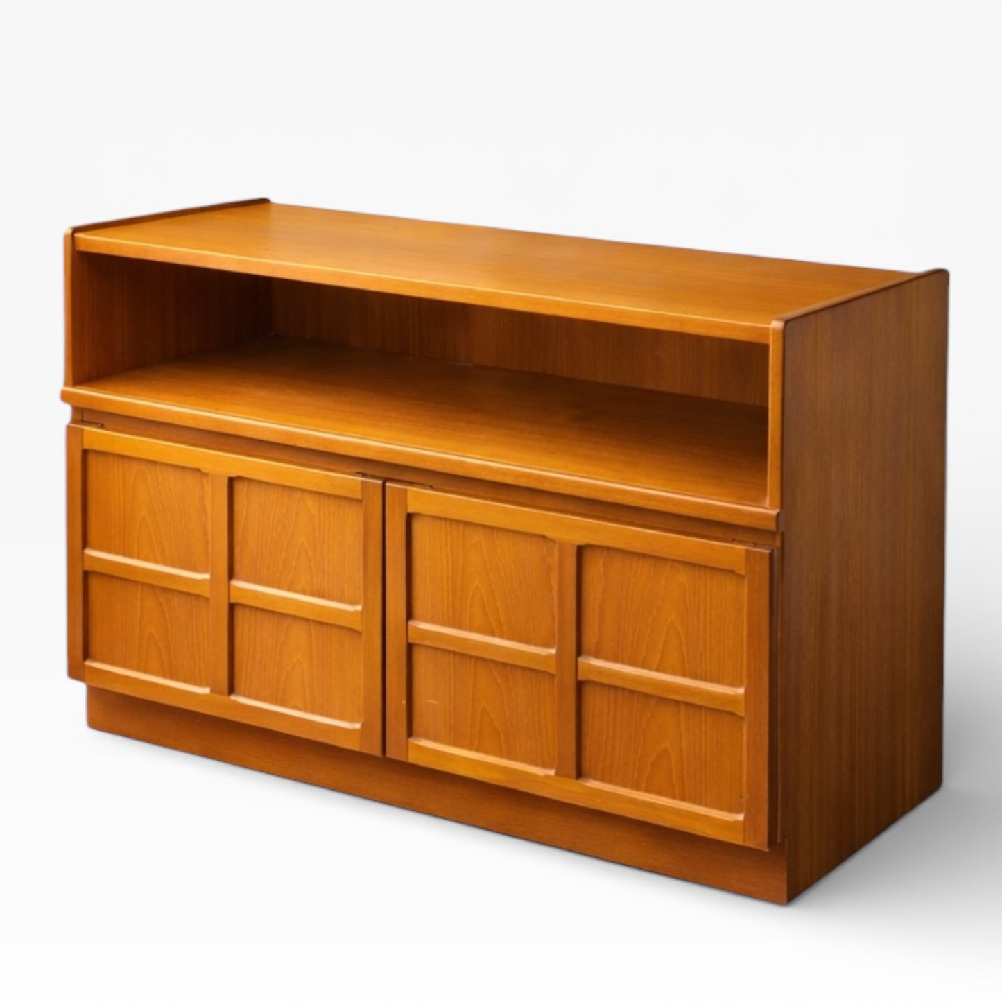 Mid Century Nathan Teak Sideboard Cabinet with Open Shelf – Vintage 1960s Compact Storage Unit