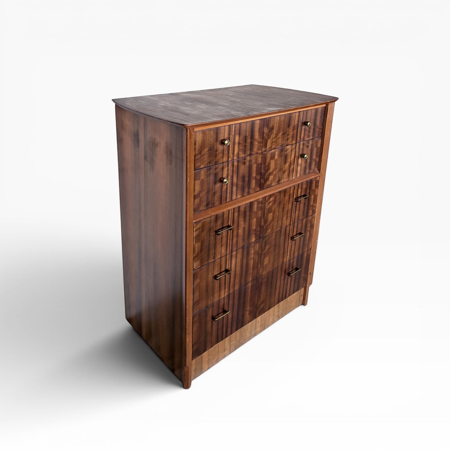 Mid Century Walnut Uniflex Tallboy Chest of Drawers