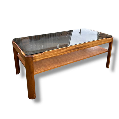 Mid Century Myers Smoked Glass and Teak Coffee Table